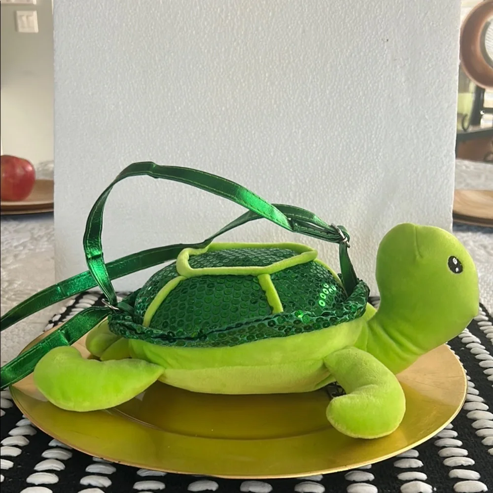 Lime Green Turtle Purse with Quilted Shell